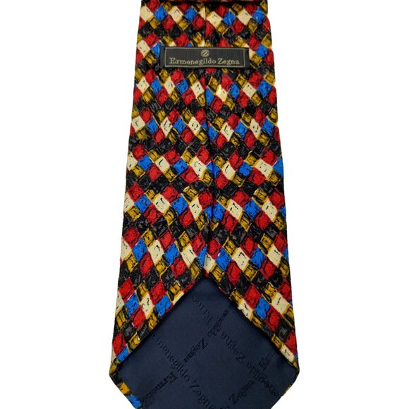 Ermenegildo Zegna Mens Multicolor Diamond Pattern Silk Tie - Picture 9 of 10